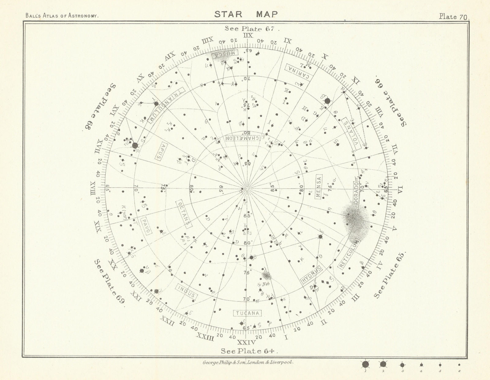 Star map night sky Apus Carina Dorado Hydrus Indus Mensa Octans Pavo Tucana 1892
